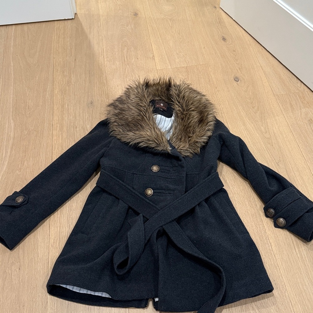 Heartloom Brown Faux Fur Collar Pea Coat - size small